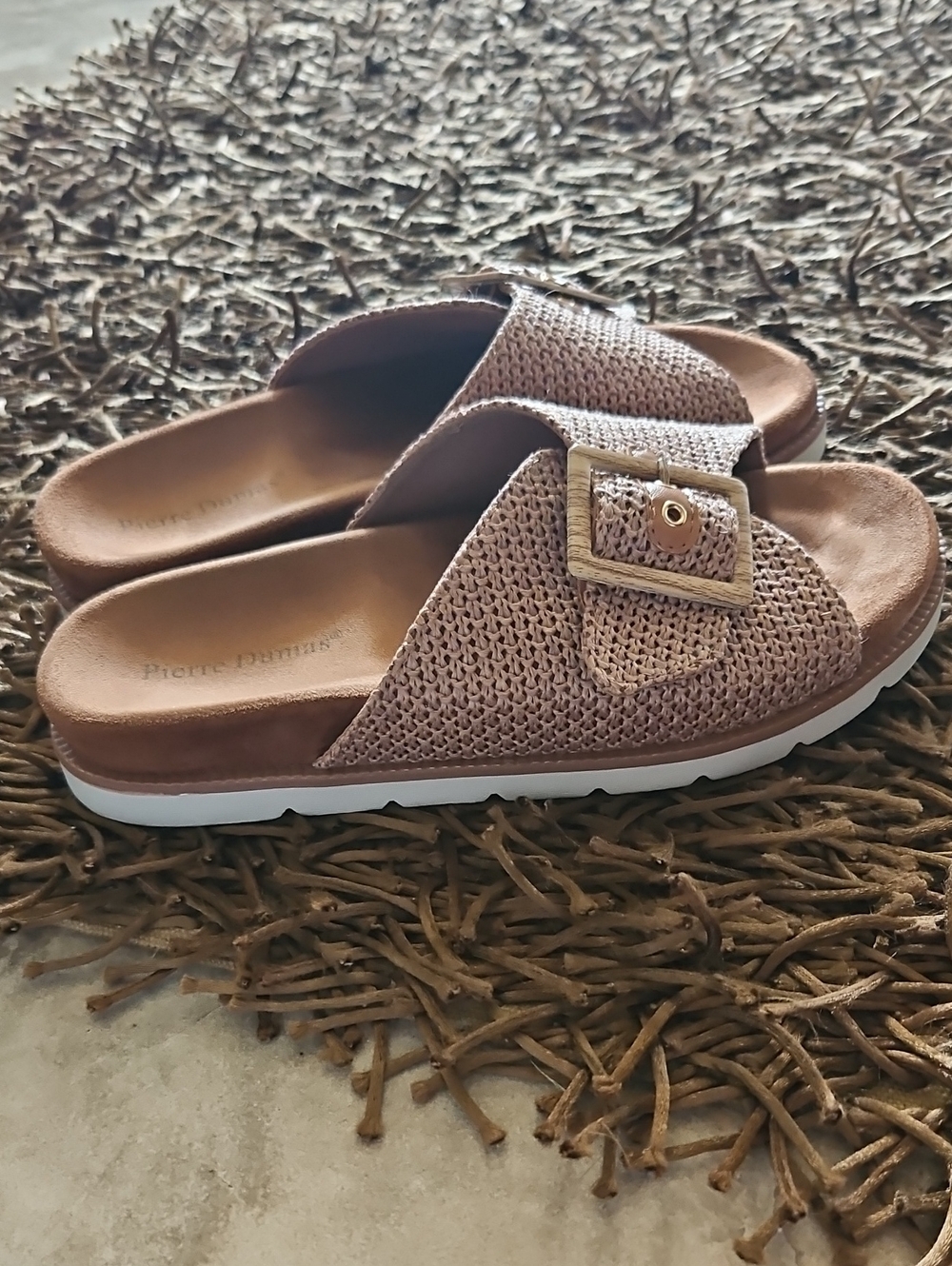 Pierre Dumas Women's Taupe Knit Slide Sandals with Buckle Size 8.5 - Picture 4 of 7